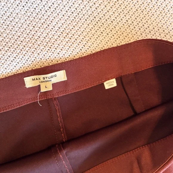 MAX STUDIO Faux Suede Leather Burgundy A-Line Midi Skirt - Picture 10 of 13